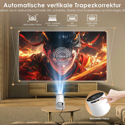 Salange Mini Beamer Smart Projektor mit Android 14 und WiFi 6, Weiss