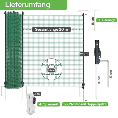 Arebos Mobiler Begrenzungszaun 20 m, Absperrnetz 90 cm mit 12 Pfosten