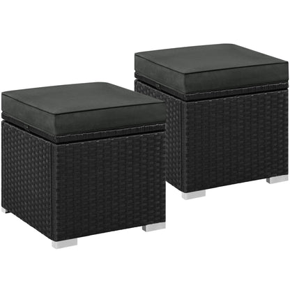 Yaheetech Rattanhocker 2er-Set mit Stauraum und Kissen, Schwarz-Grau – Hocker mit Deckel und Rattangeflecht