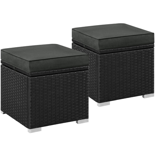 Yaheetech Rattanhocker 2er-Set mit Stauraum und Kissen, Schwarz-Grau – Hocker mit Deckel und Rattangeflecht