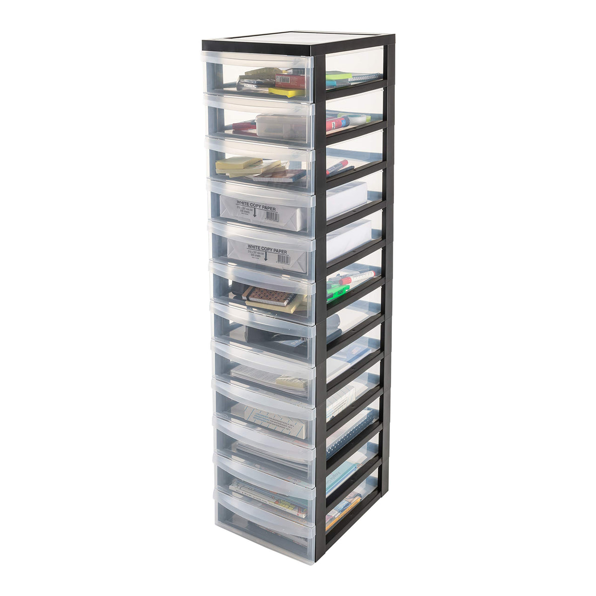Iris Ohyama DC-012 Rollcontainer - 12 Schubladen Schwarz. Schwarzer Rollcontainer mit 12 Schubladen zur mobilen Organisation von Büromaterialien.
