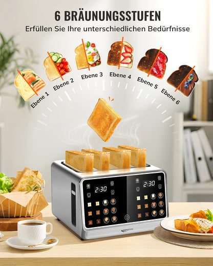 Keenstone Toaster 4 Scheiben mit Touchscreen, Edelstahl, TAC1001-CB