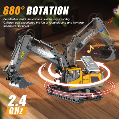 KIYTARBOO RC Bagger mit Licht und Sound, 2,4 GHz, 680° Drehung