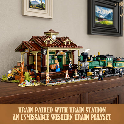 FUNWHOLE Western Station Klemmbausteine Set - mit LED, 1974 Teile