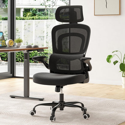 Farini Bürostuhl ergonomisch mit Kopfstütze, höhenverstellbar, schwarz