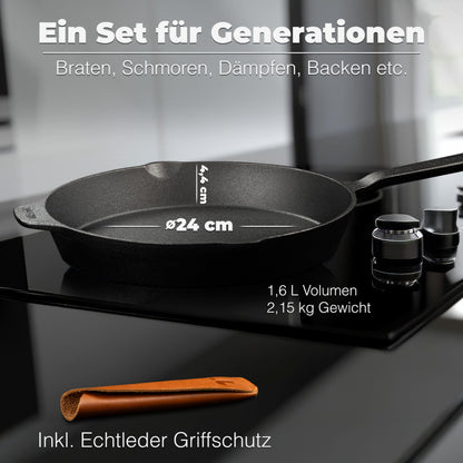 TECOR Gusseisenpfanne 24 cm Induktion ungeschliffen mit hohem Rand