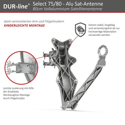 DUR-line Select 80cm Satellitenschüssel Anthrazit mit LNB-Halterung