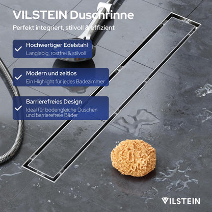 VILSTEIN Duschrinne 80 cm befliesbar Edelstahl Bodenablauf extra flach