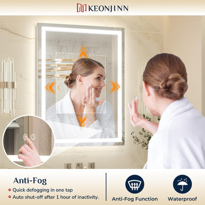 Keonjinn LED Badspiegel 60x80 cm, beschlagfrei, dimmbar, 3 Lichtfarben
