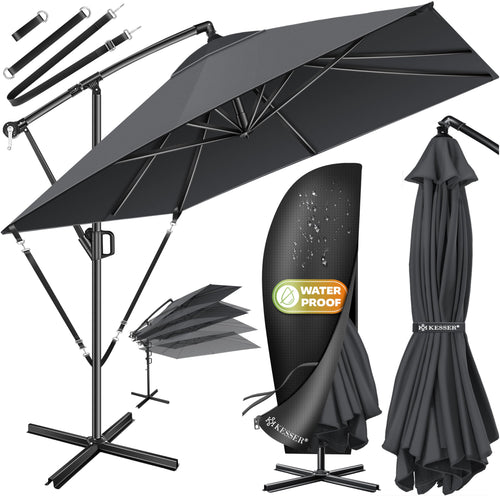 KESSER Sonnenschirm 250x250 cm Kurbelschirm mit UV-Schutz, Anthrazit – Aluminiumgestell und eckige Bespannung