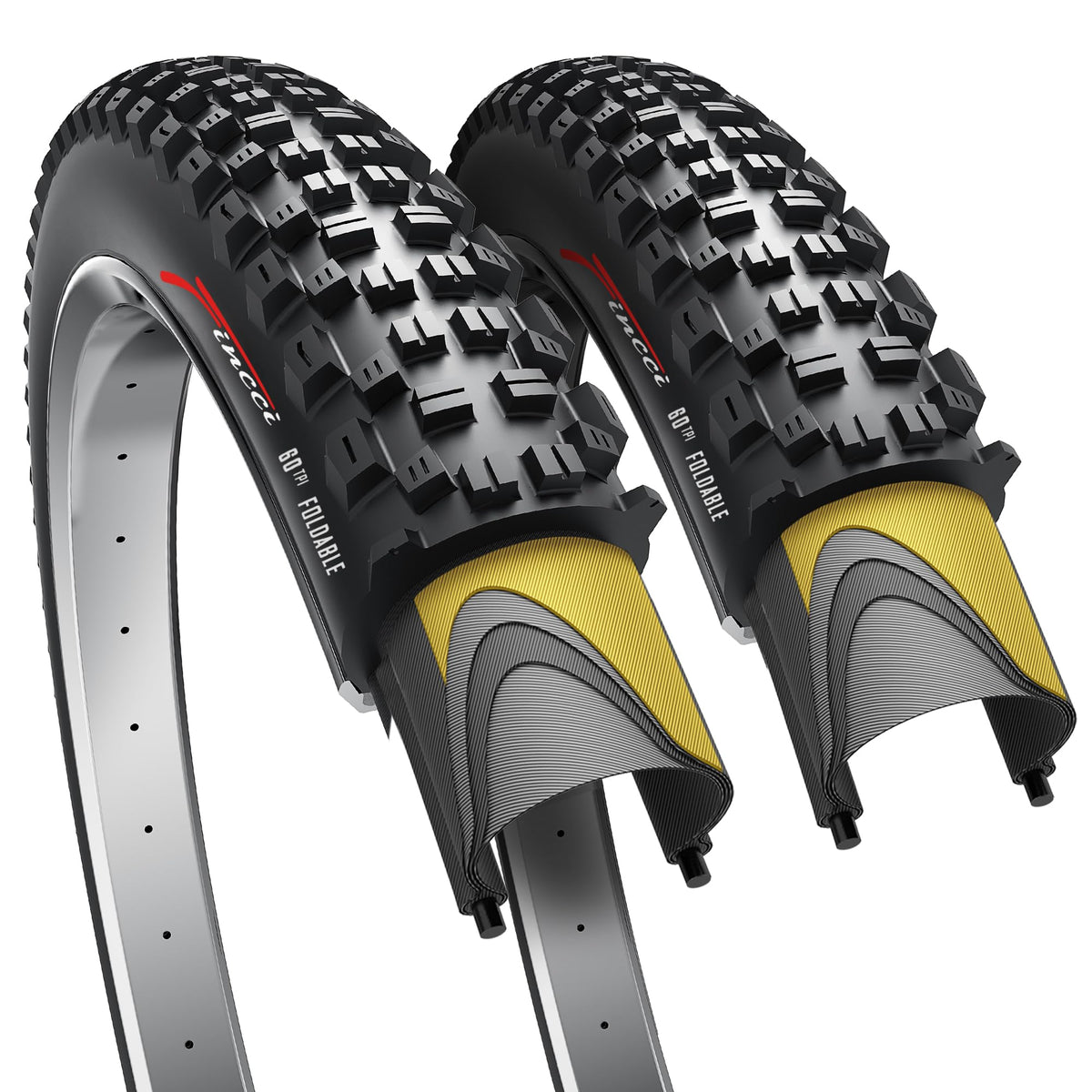 Fincci MTB Fahrradreifen 27,5 x 2,25 Zoll, 2er Pack, faltbar, schwarz mit Stollenprofil