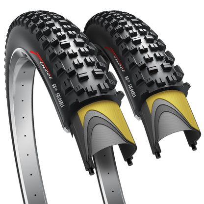 Fincci MTB Fahrradreifen 27,5 x 2,25 Zoll, 2er Pack, faltbar, schwarz mit Stollenprofil