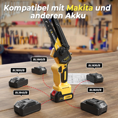 VIWKO Mini Akku Kettensäge 6 Zoll 1000W Brushless mit Auto-Öler