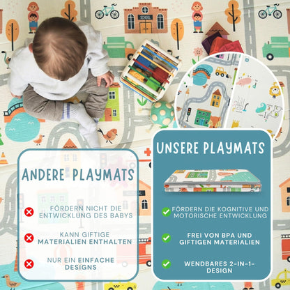 HuBorns Krabbelmatte Baby faltbar, 200x180 cm, wendbar, Stadt XL