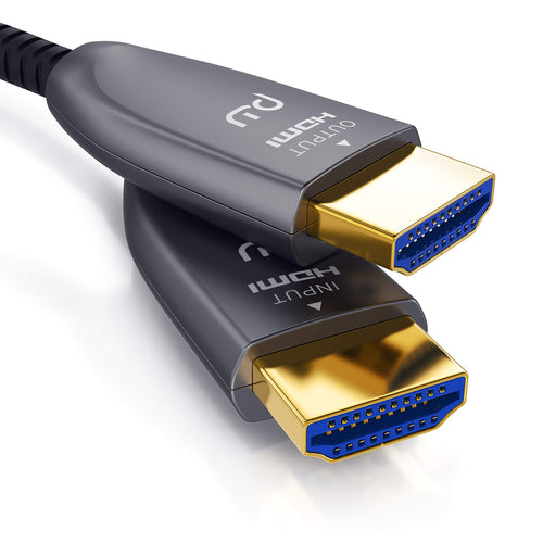 CSL Glasfaser HDMI Kabel 2.1 Ultra High Speed - 10m 8K 120Hz. Schwarzes Lichtwellenleiter-Kabel mit metallenen Steckern für 8K 120Hz Video/Audio Übertragung.