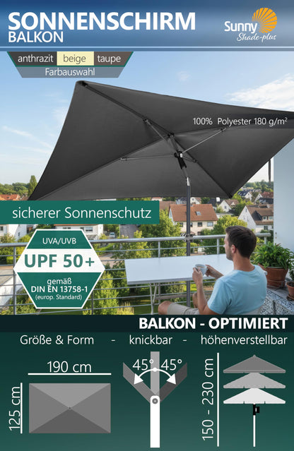 4smile SunnyShade Sonnenschirm Balkon Set Anthrazit 200 x 125 cm
