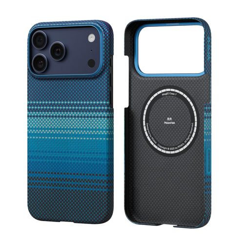 pitaka iPhone 17 Pro Max Ultradünne Aramid Hülle - Mondaufgang: Schwarz-orange gemusterte Aramid Hülle schützt dein iPhone 17 Pro Max zuverlässig.