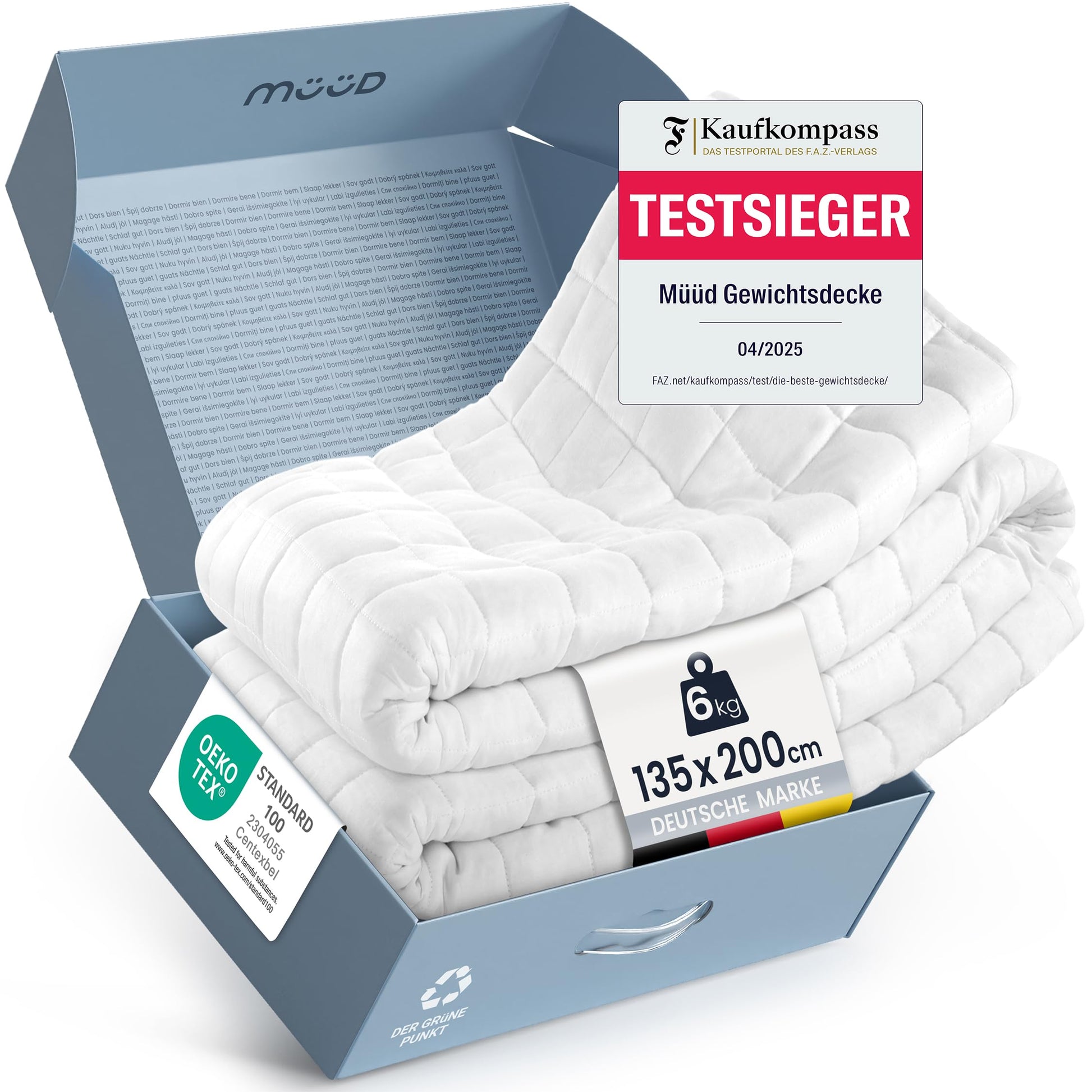müüd® Therapiedecke – Gewichtsdecke 6kg 135x200cm, rechteckig, gesteppt, zur Tiefenstimulation und Beruhigung des Nervensystems.