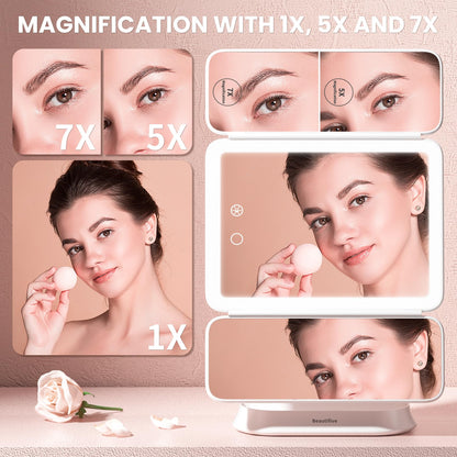 Beautifive Schminkspiegel mit Beleuchtung BM-2425, 7X/5X/1X