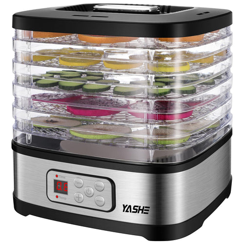 YASHE GGJ-261B Dörrautomat LED-Display – für Obst & Gemüse. Silberner Rechteckkörper mit mehreren Einschüben. Trocknet Obst & Gemüse zur Konservierung.