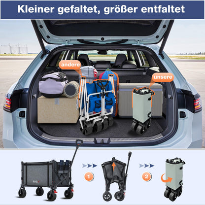 COMLAX FIELD Bollerwagen faltbar mit All-Terrain-Rädern, 120 l, grau