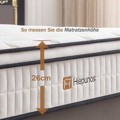 Hiepunos Taschenfederkernmatratze 140x200 cm H3 mit Memory-Schaum