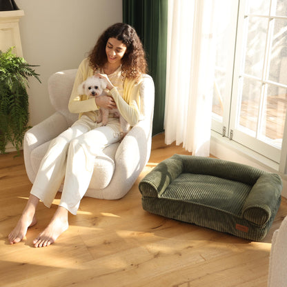 FUKUMARU Katzensofa Cord, waschbares Katzen- & Hundebett, M, Grün