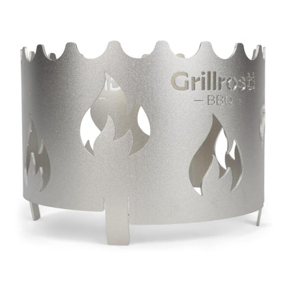 Grillrost.com Edelstahl Wokaufsatz für Feuerplatten mit 20 cm Loch, glasperlengestrahlte Oberfläche und Flammendesign