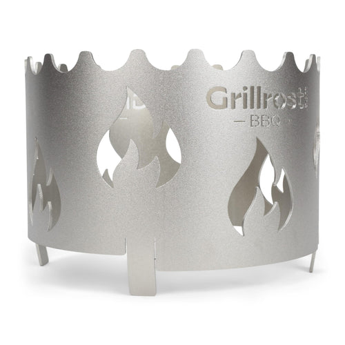 Grillrost.com Edelstahl Wokaufsatz für Feuerplatten mit 20 cm Loch, glasperlengestrahlte Oberfläche und Flammendesign