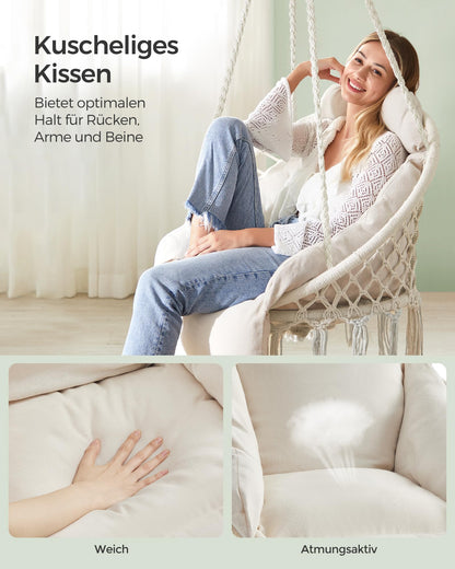 SONGMICS Hängesessel GDC042M01 mit Kissen, bis 120 kg, cremeweiss
