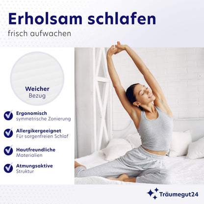 Träumegut24 AquaFlex 7-Zonen Matratze 120x200 cm | H2&H3 | Ergonomische Kaltschaummatratze | Hypoallergen & Antibakteriell | Bezug abnehmbar & waschbar | Oeko-TEX® | (16cm, 120 x 200 cm)