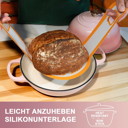 AHJ Dutch Oven Gusseisen Schmortopf 5,7 L mit Gärkorb, Rosa
