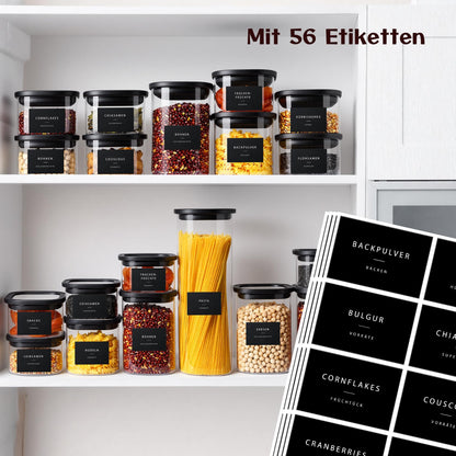 Happy Lemuro Vorratsgläser Set, 6-teilig, luftdicht, Glasdeckel