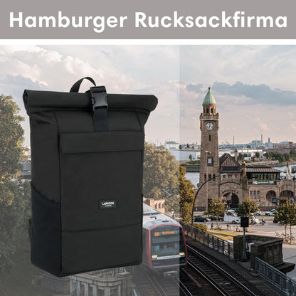 LARKSON No 4 Rolltop Rucksack schwarz mit Laptopfach bis 16 Zoll