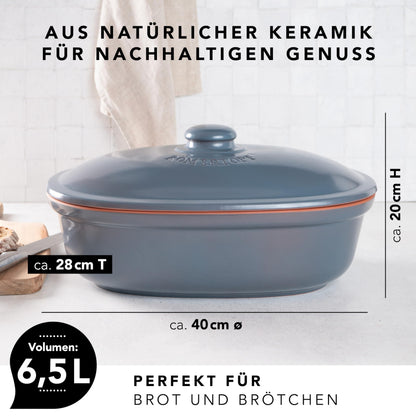 Römertopf Brottopf MAXI Brotbehälter – oval blau-grau