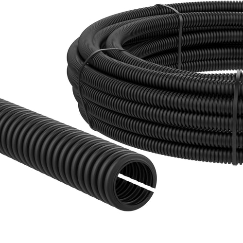 AUPROTEC Wellrohr geschlitzt Kabelschutzschlauch 22 mm x 10 m, schwarz, gewellt