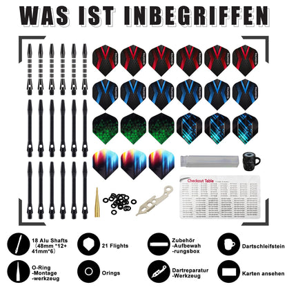 Grebarley Steeldarts Set, 12 Profi Dartpfeile mit Metallspitze