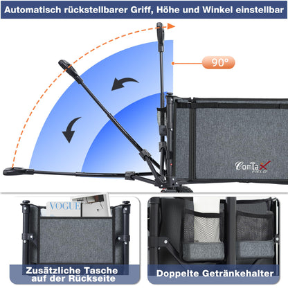 COMLAX FIELD Bollerwagen faltbar mit All-Terrain-Rädern, 120 l, grau