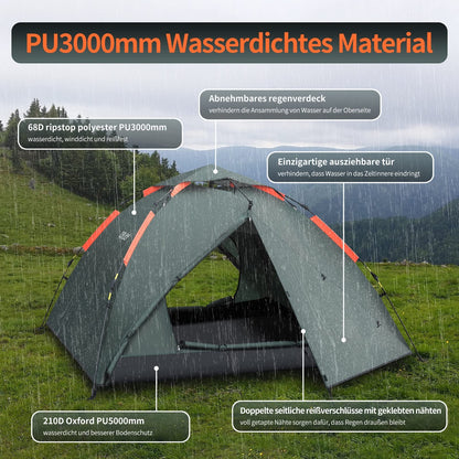 Cflity Campingzelt 3 Personen Pop-Up Wurfzelt wasserdicht
