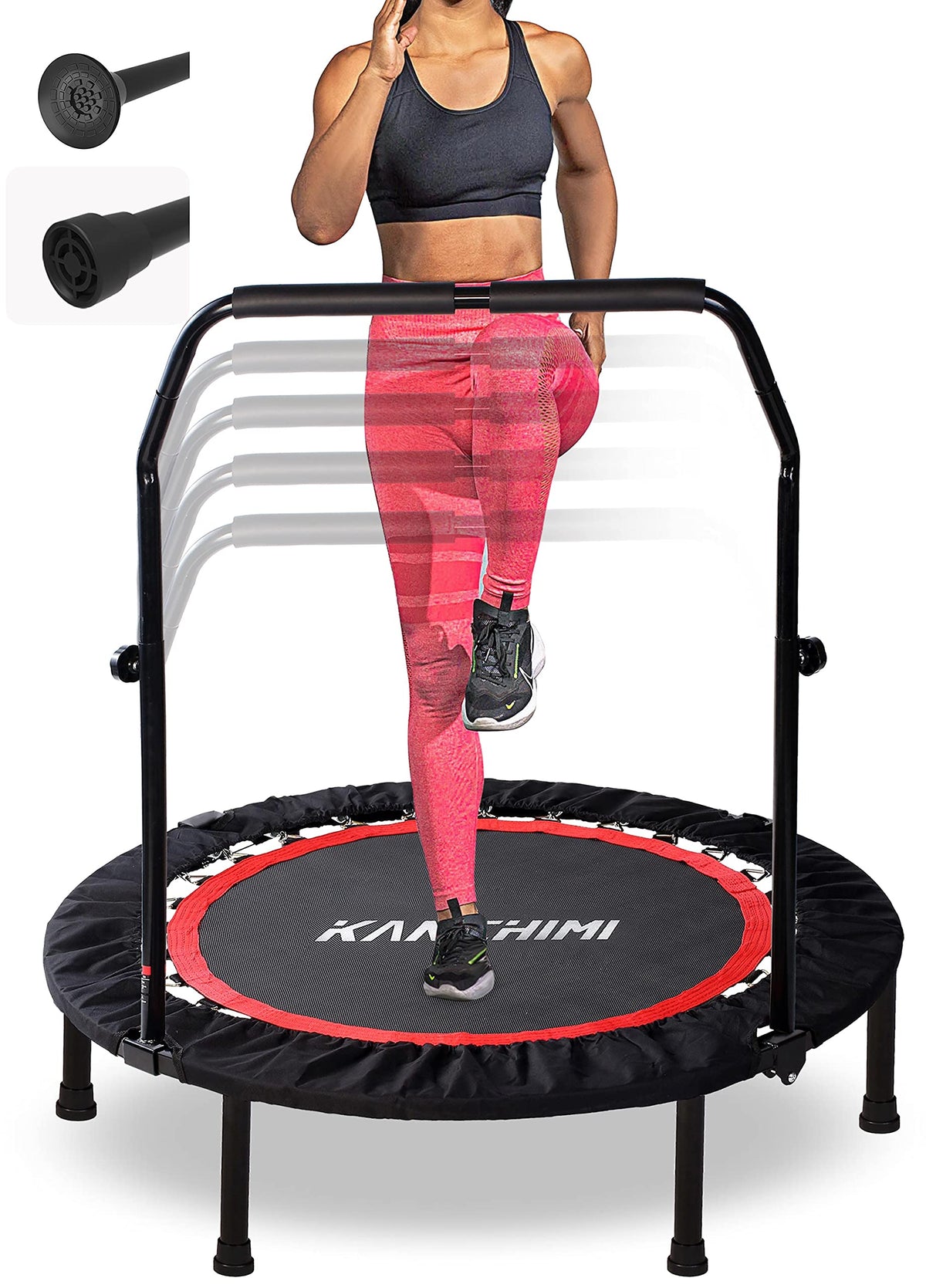 Kanchimi Fitnesstrampolin faltbar mit Griff, schwarz, Ø 101,6 cm – rundes Sprungtuch aus PP-Oxford-Gewebe