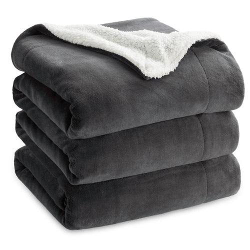 BEDSURE Kuscheldecke Sherpa Wohndecke Anthrazit 220x240 cm, doppelseitig aus Flanell und Sherpa