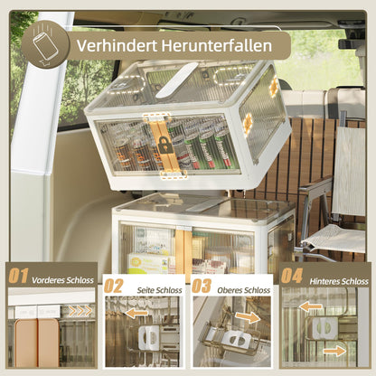 NETEL Faltbare Aufbewahrungsbox 72L – 4er Set Transparent mit Tür