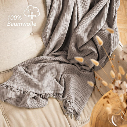 Pure Label Musselin Tagesdecke 220 x 240 cm aus Baumwolle in Taupe