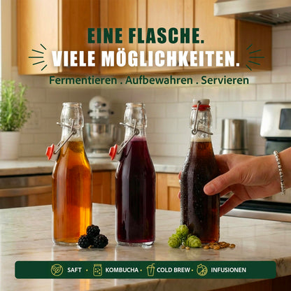 casavetro Bügelflaschen 1000 ml Glas mit Bügelverschluss, 6er-Set