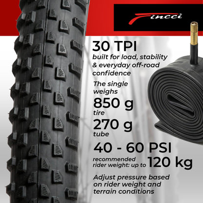 Fincci MTB Fahrradreifen 29 Zoll Set 52-622, faltbar, mit Schläuchen