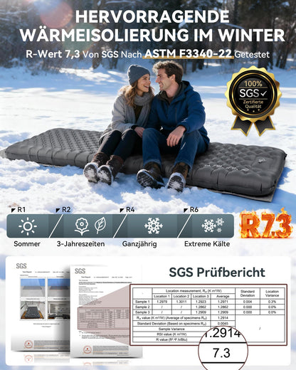 HIKENTURE Isomatte mit Fusspumpe, 10 cm, R-Wert 7,3, 210x64 cm