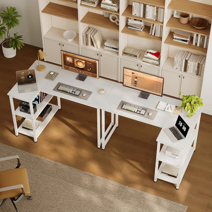 Coleshome Eckschreibtisch L-förmig mit Regal, 100x70 cm, weiss