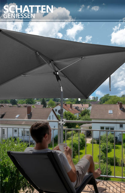 4smile SunnyShade Sonnenschirm Balkon Set Anthrazit 200 x 125 cm