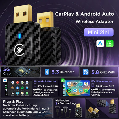 MSXTTLY U2AC-01 Wireless CarPlay & Android Auto Adapter, schwarz