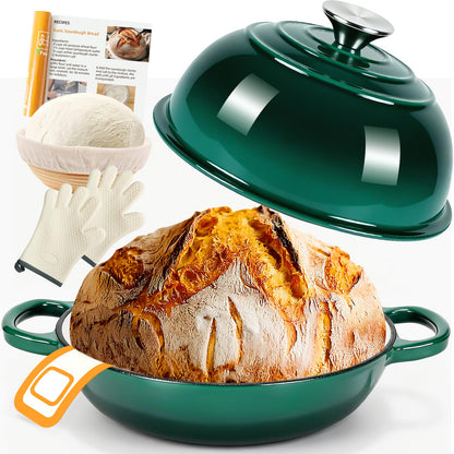 AHJ Schmortopf Gusseisen emailliert, Dutch Oven 5,7 L, grün, rund mit Deckel und Griffen